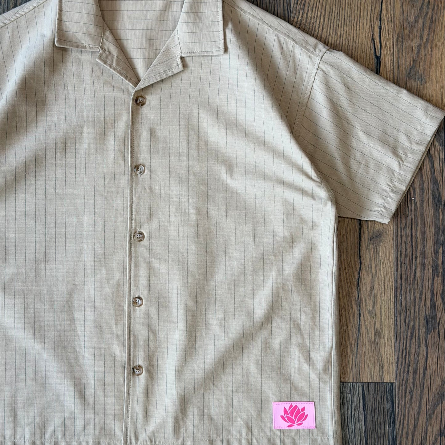 Lotus Stripped Button Up - Tan