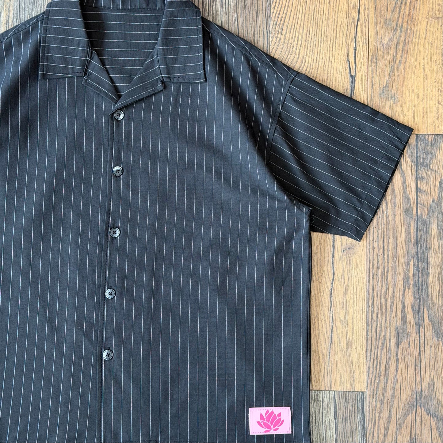 Lotus Stripped Button Up - Black