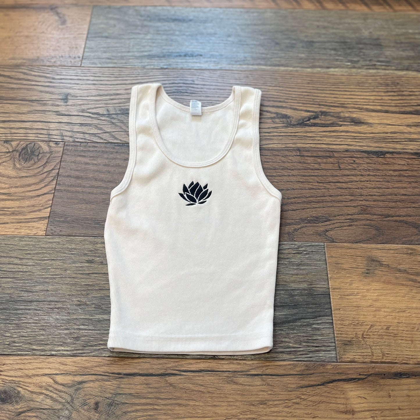 Embroidered Crop Tank Top - Cream