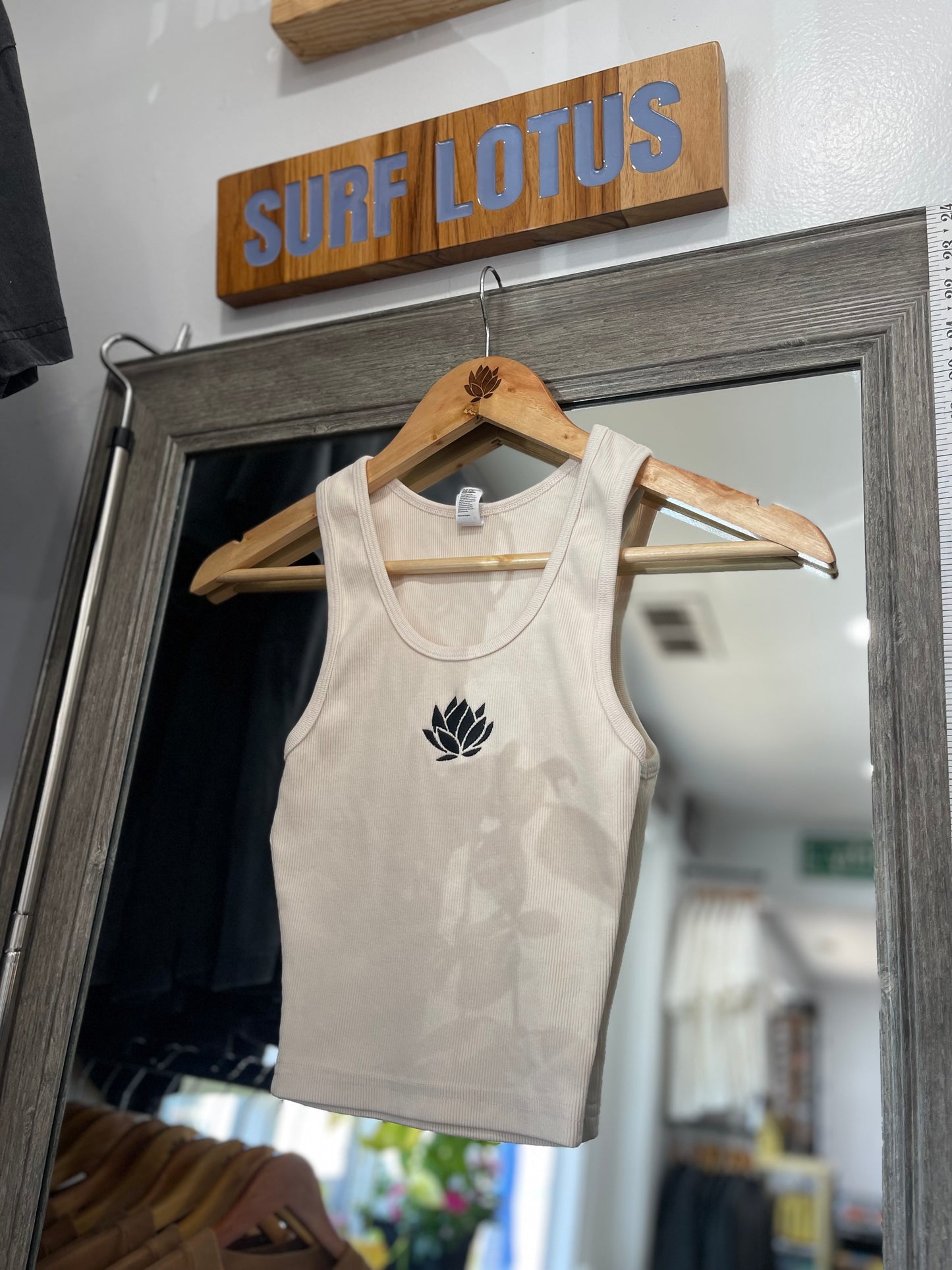 Embroidered Crop Tank Top - Cream