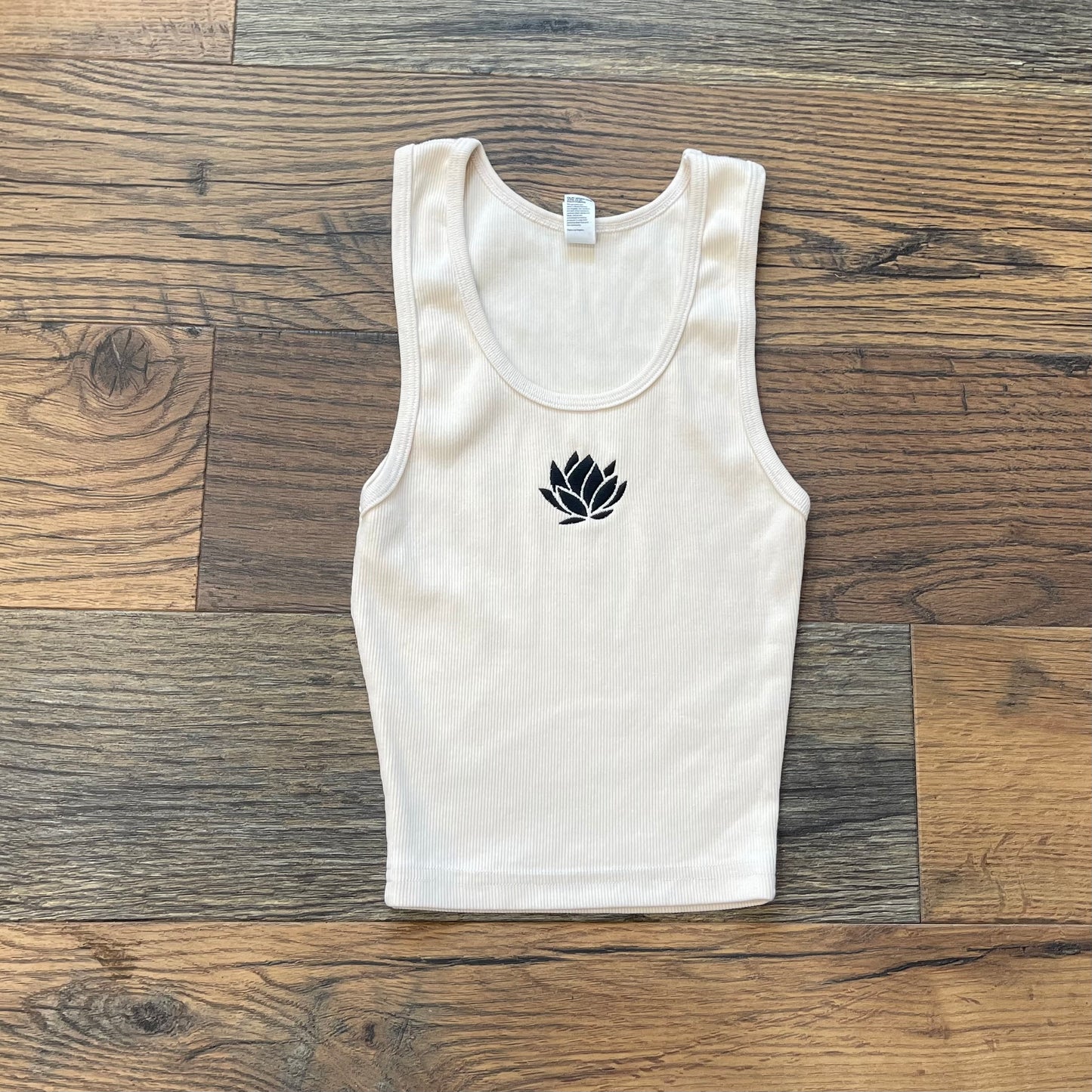Embroidered Crop Tank Top - Cream