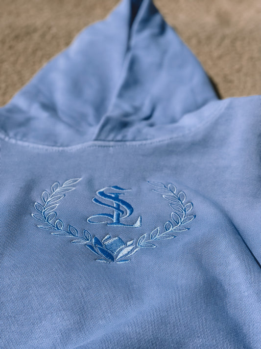 Lotus Crest - Embroidered Sweatsuit Top - Periwinkle- Urban Hoodie