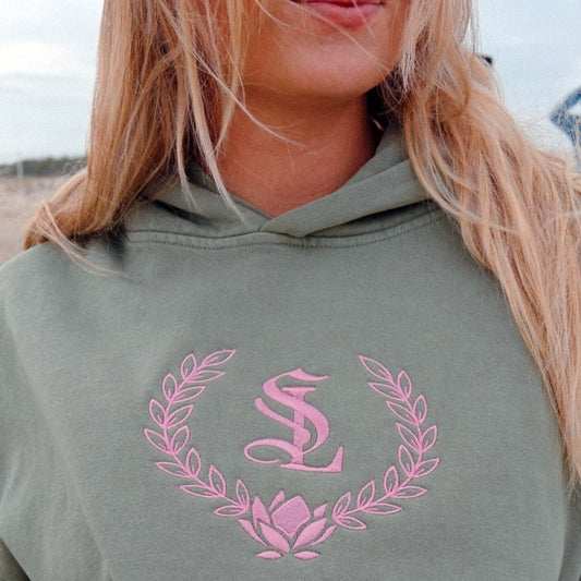 Lotus Crest - Embroidered Sweatsuit Top - Sage - Urban Hoodie