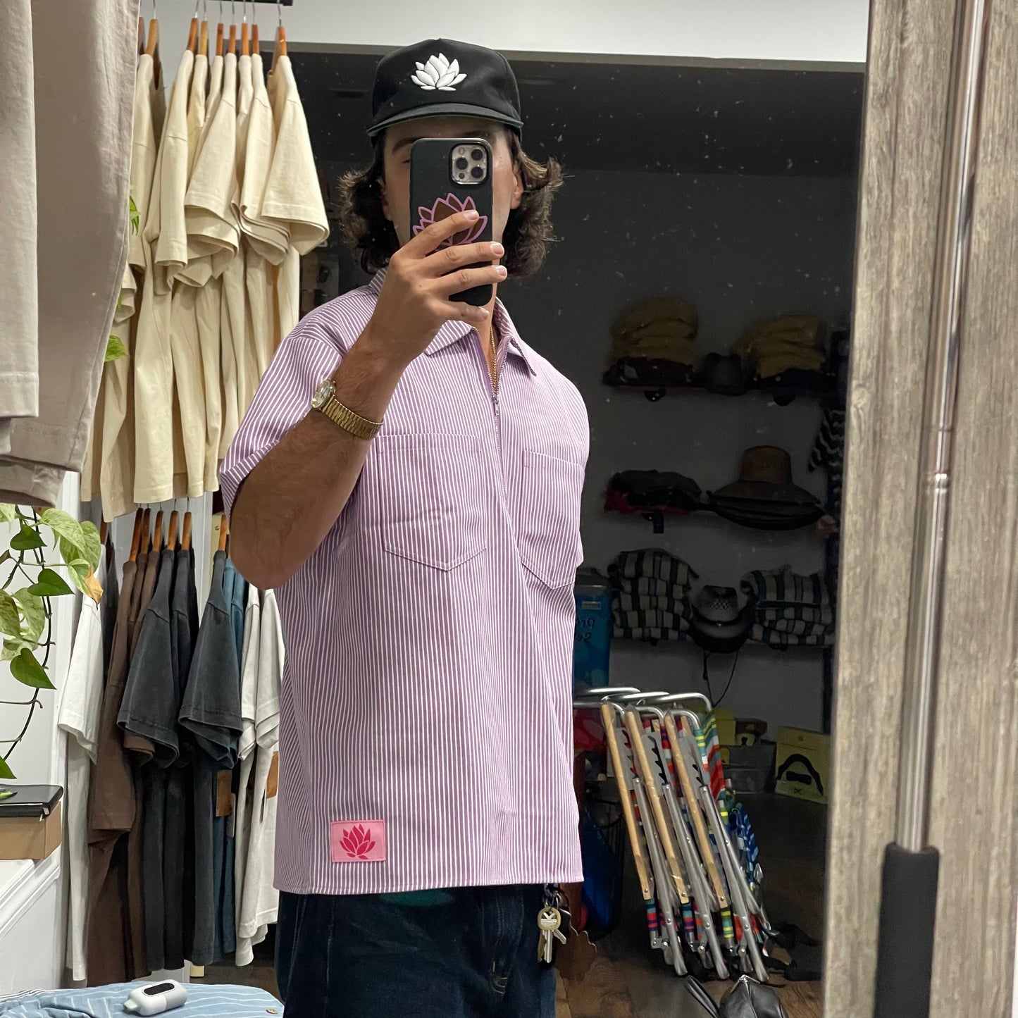 Lotus Zip-Up Short Sleeve Shirt - Lavender