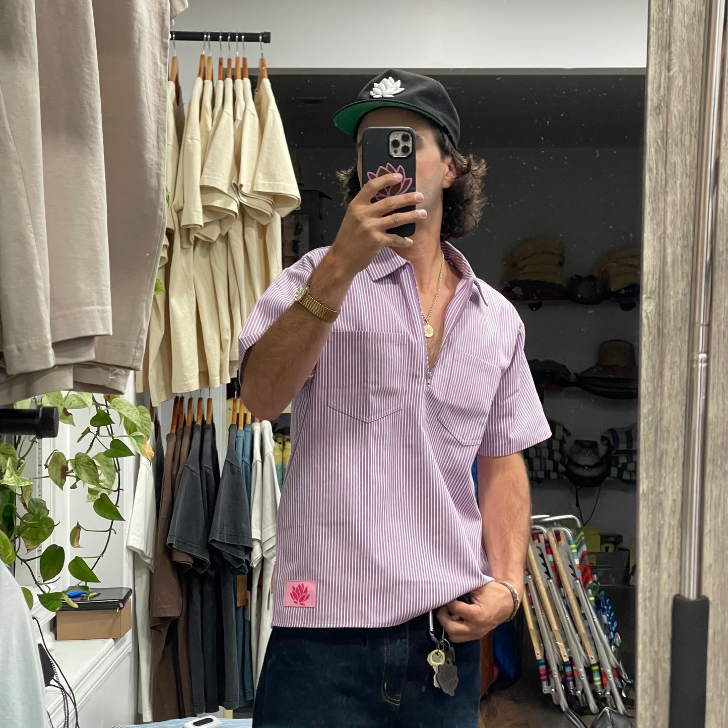 Lotus Zip-Up Short Sleeve Shirt - Lavender