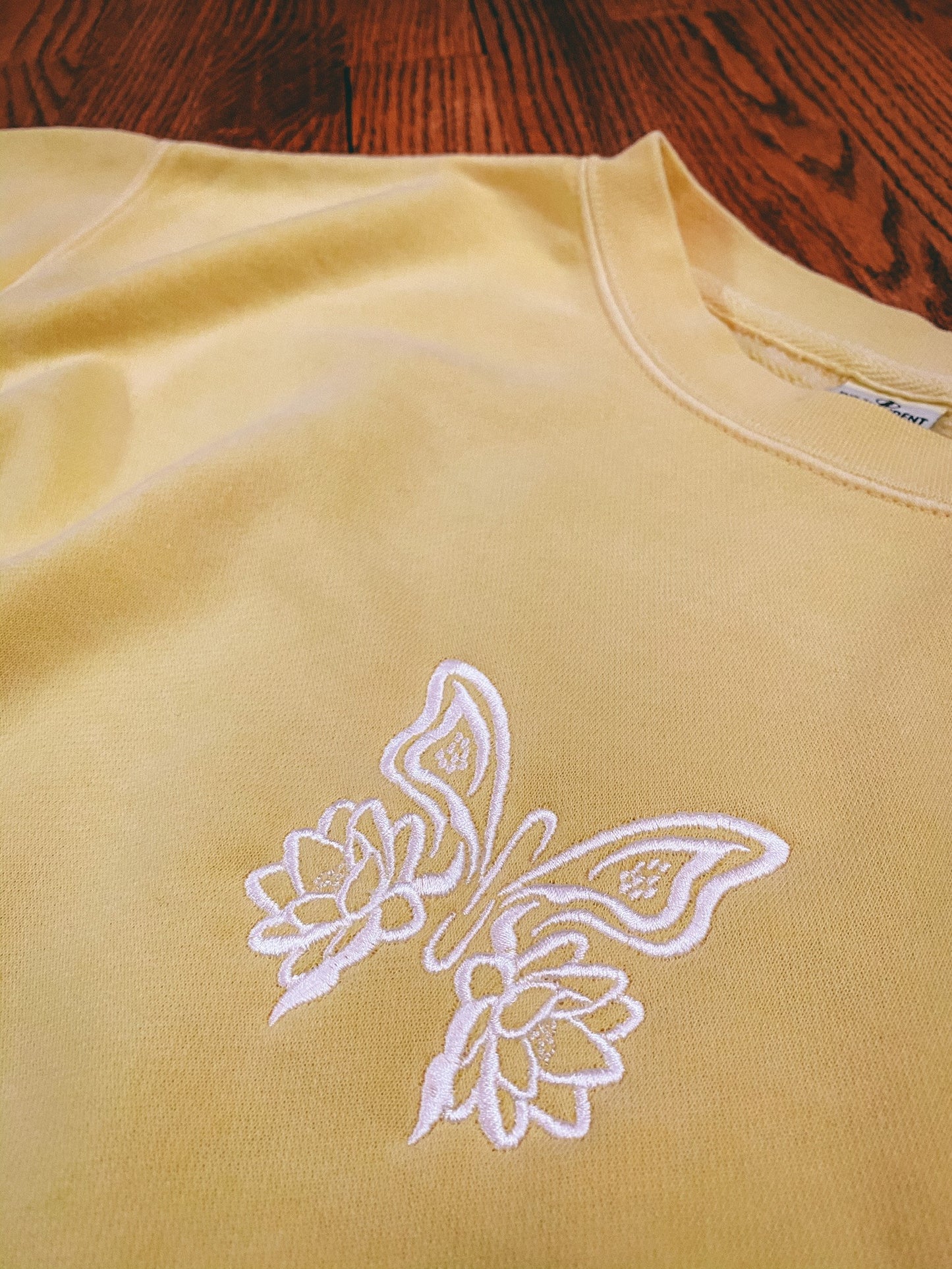 Embroidered Crew Neck - The Lotus Butterfly - Yellow