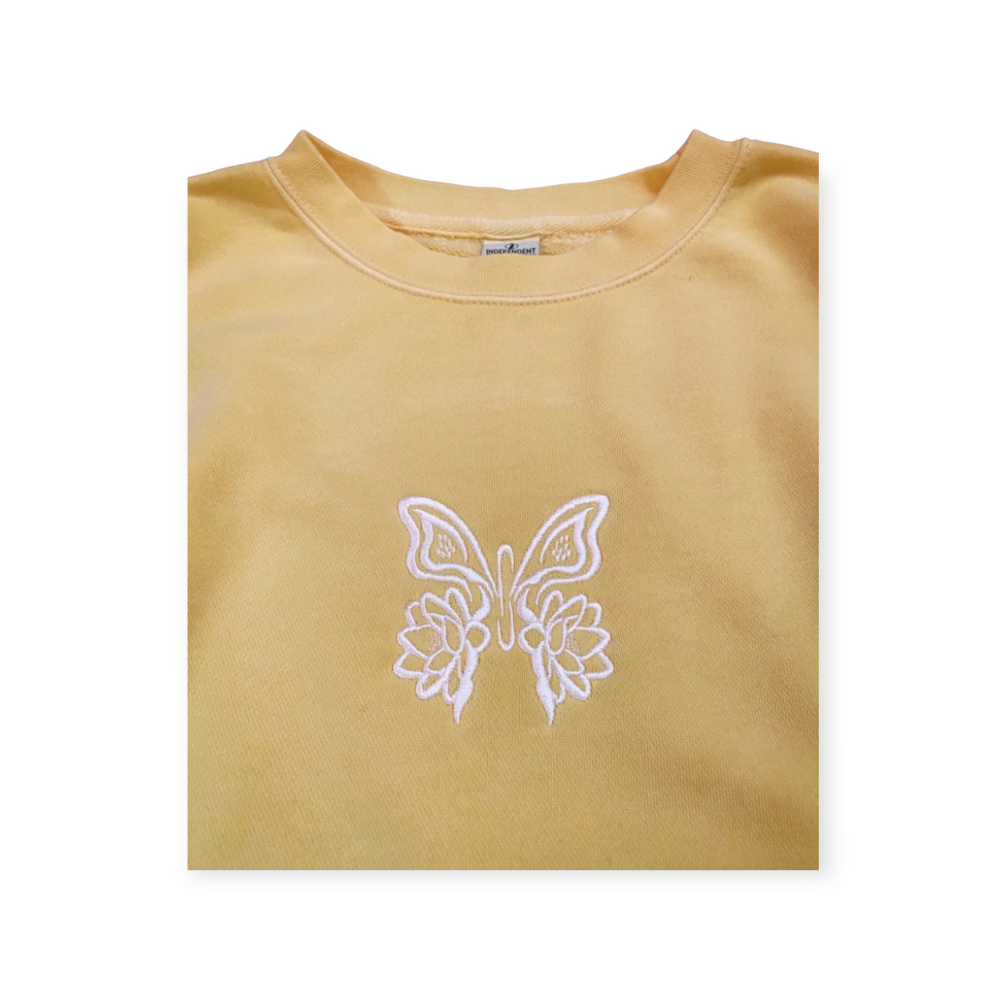 Embroidered Crew Neck - The Lotus Butterfly - Yellow