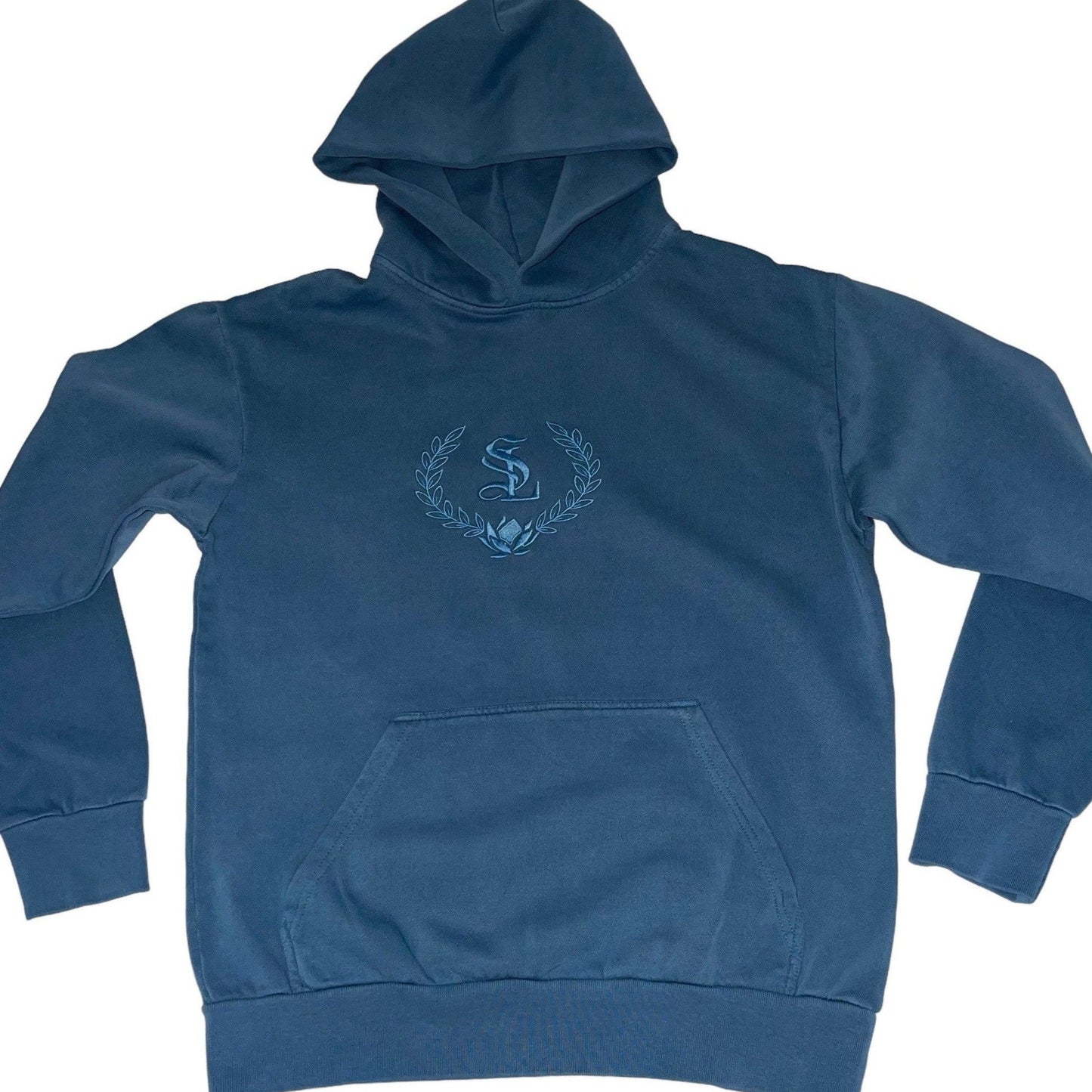 Lotus Crest - Embroidered Sweatsuit Top - Pebble Blue - Urban Pullover Hoodie