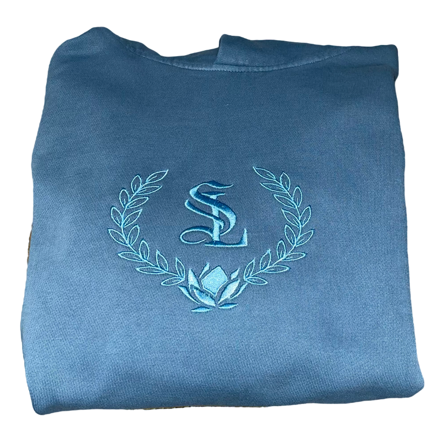 Lotus Crest - Embroidered Sweatsuit Top - Pebble Blue - Urban Pullover Hoodie