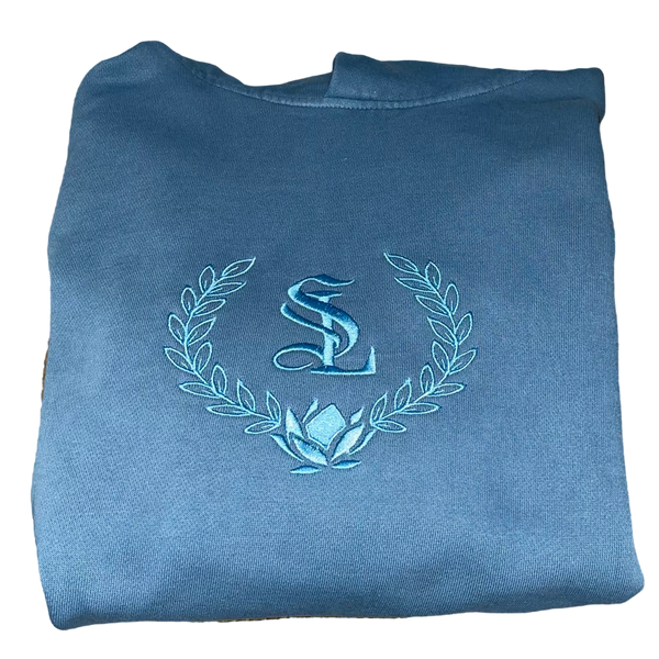 Lotus Crest - Embroidered Sweatsuit Top - Pebble Blue - Urban Pullover Hoodie