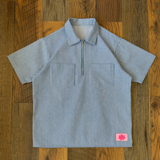 Hickory Zip-Up Short Sleeve Shirt - Blue
