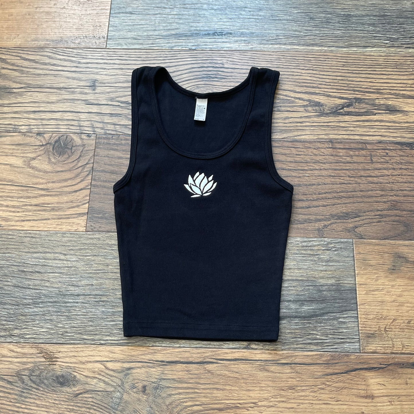 Embroidered Crop Tank Top - Black