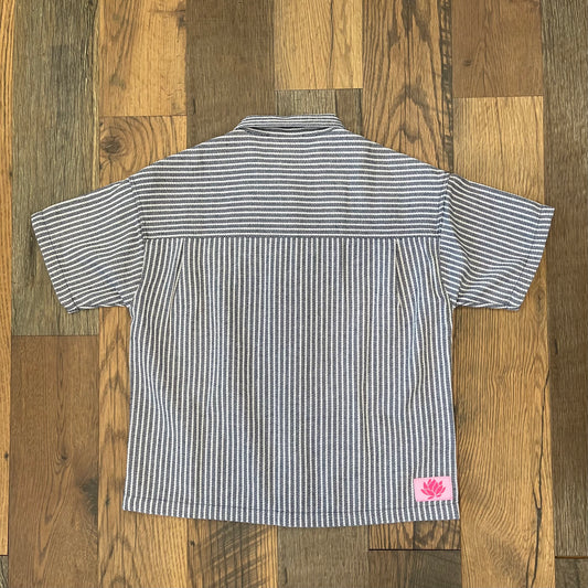 Lotus Jacquard Short Sleeve Shirt - Navy