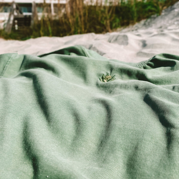 Embroidered Lotus Tee - Oil Green