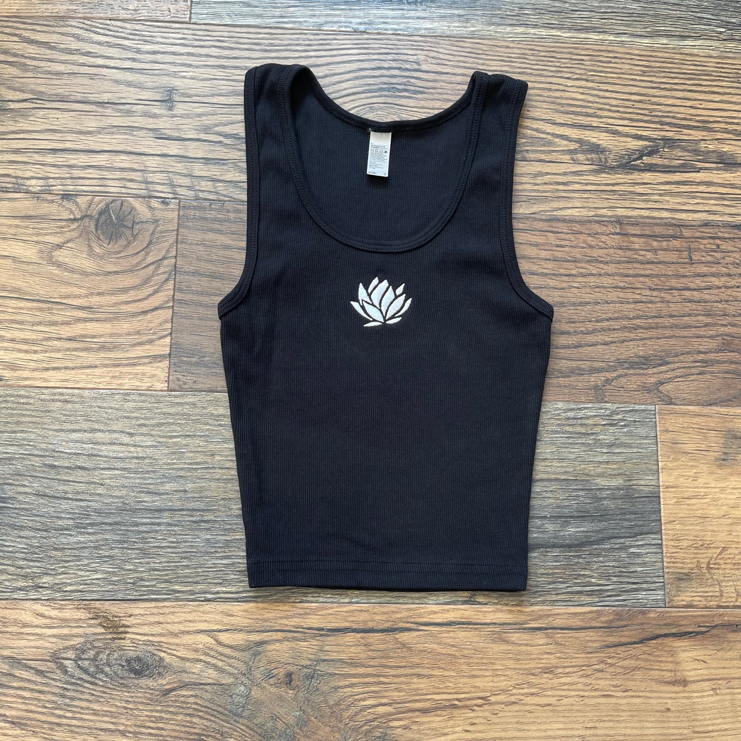 Embroidered Crop Tank Top - Black