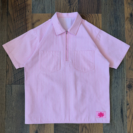 Hickory Zip-Up Short Sleeve Shirt - Pink