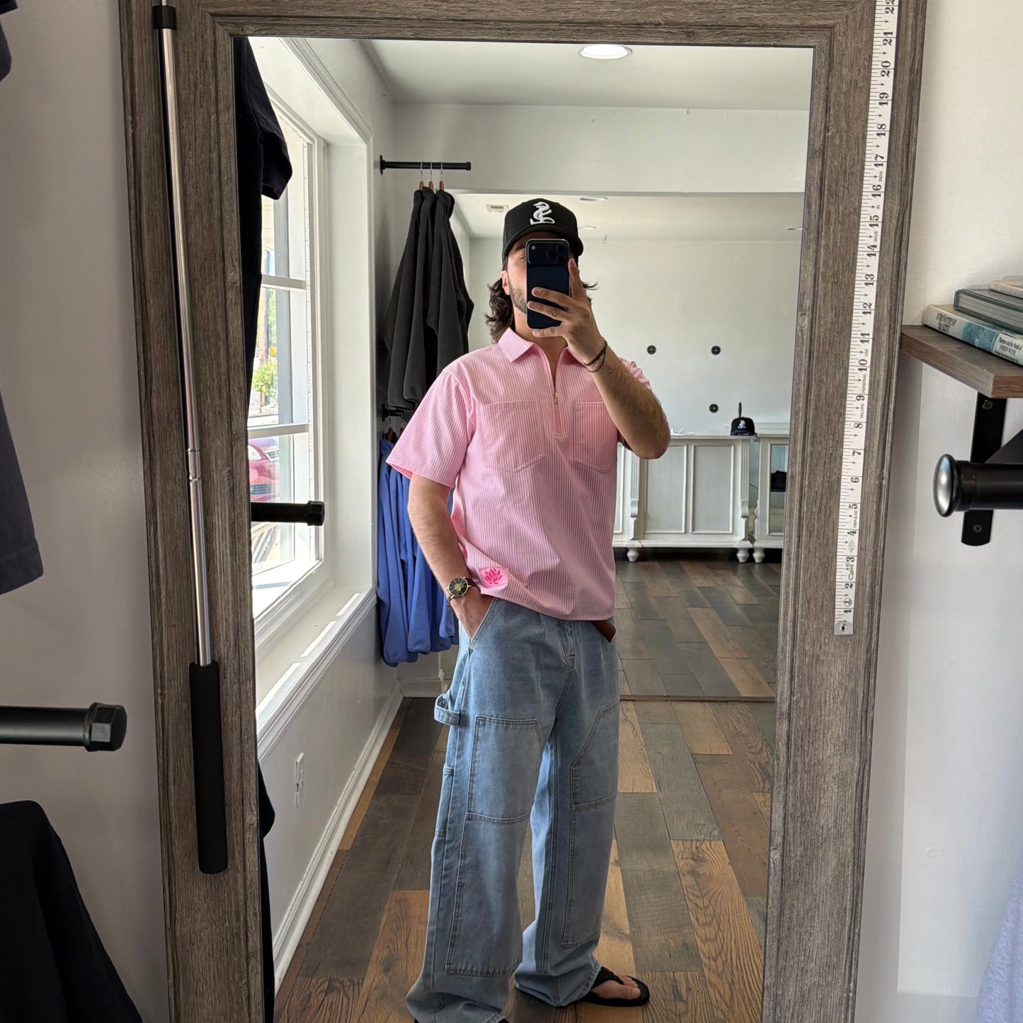 Hickory Zip-Up Short Sleeve Shirt - Pink