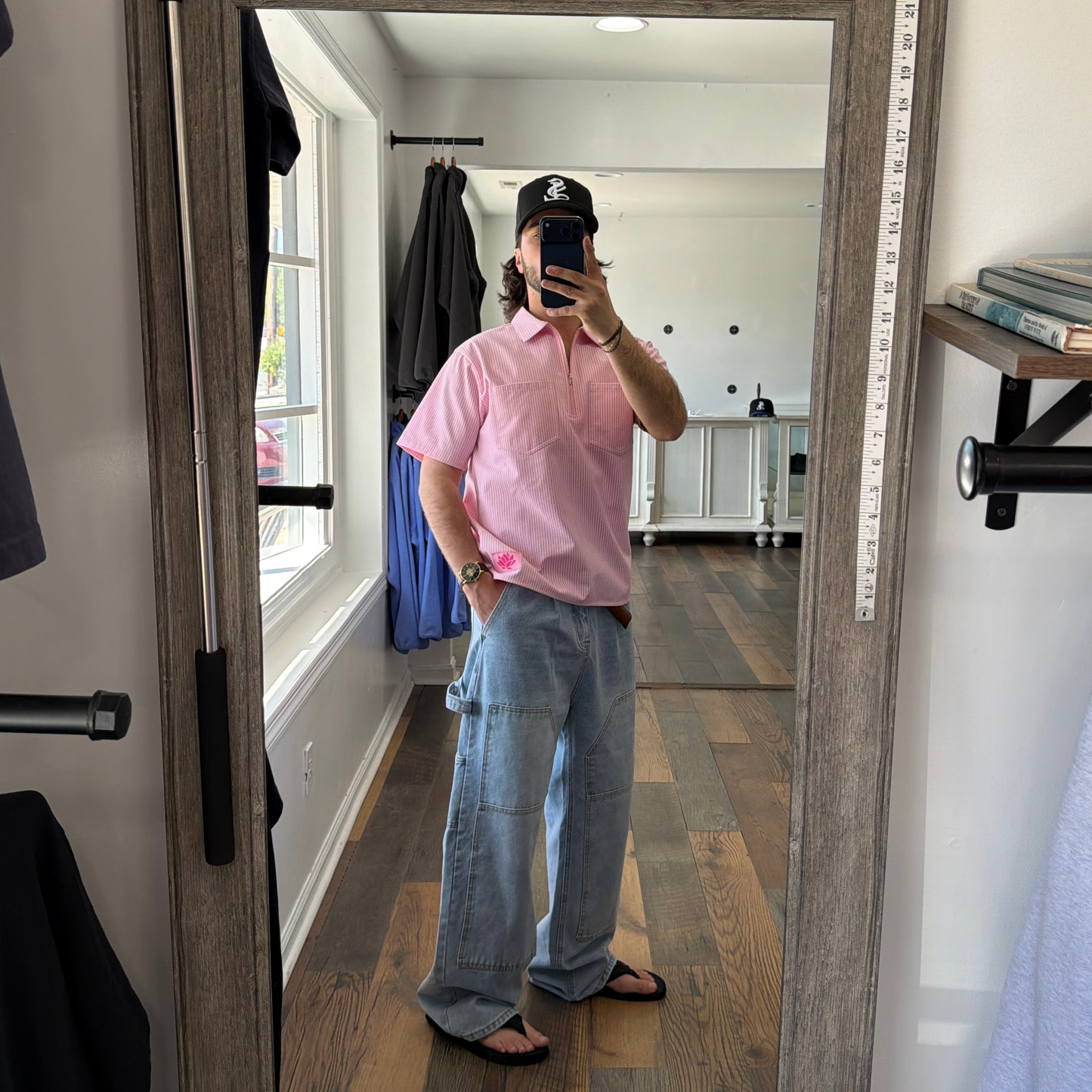 Hickory Zip-Up Short Sleeve Shirt - Pink
