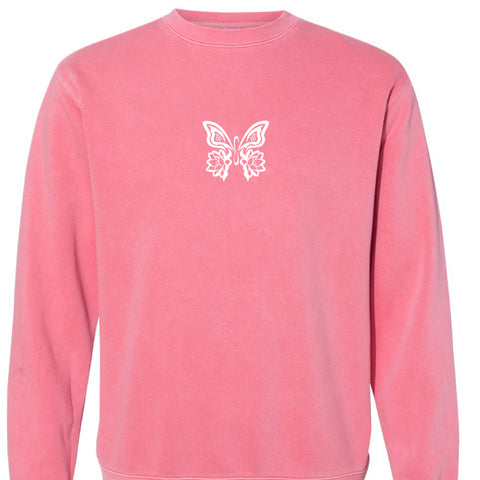 Embroidered Crew Neck - The Lotus Butterfly - Pink