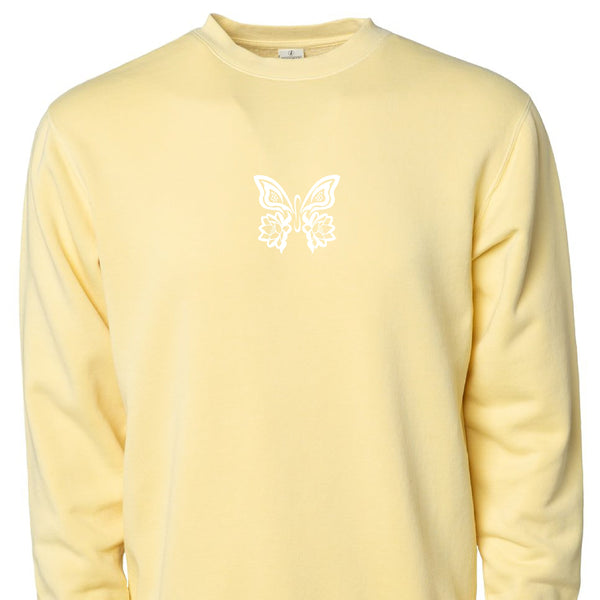 Embroidered Crew Neck - The Lotus Butterfly - Yellow