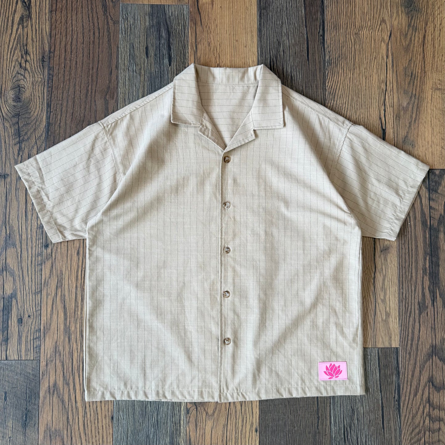 Lotus Stripped Button Up - Tan
