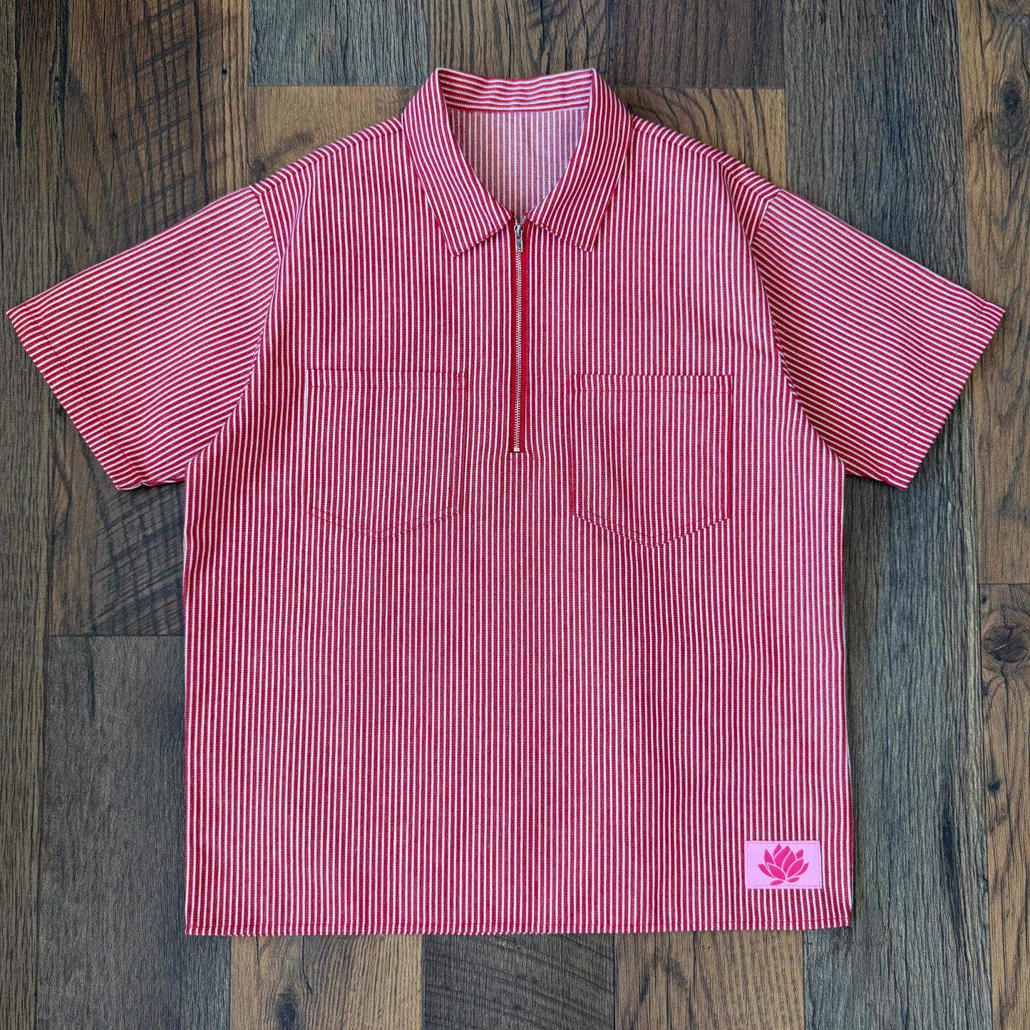 Hickory Zip-Up Short Sleeve Shirt - Red