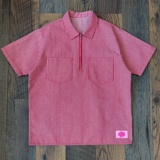 Hickory Zip-Up Short Sleeve Shirt - Red