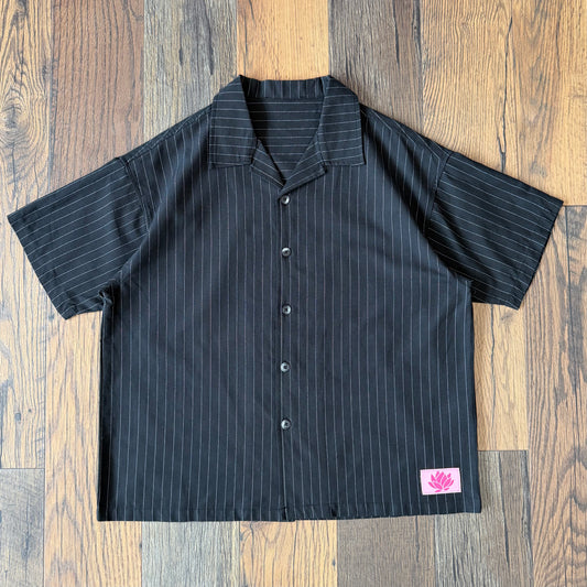 Lotus Stripped Button Up - Black
