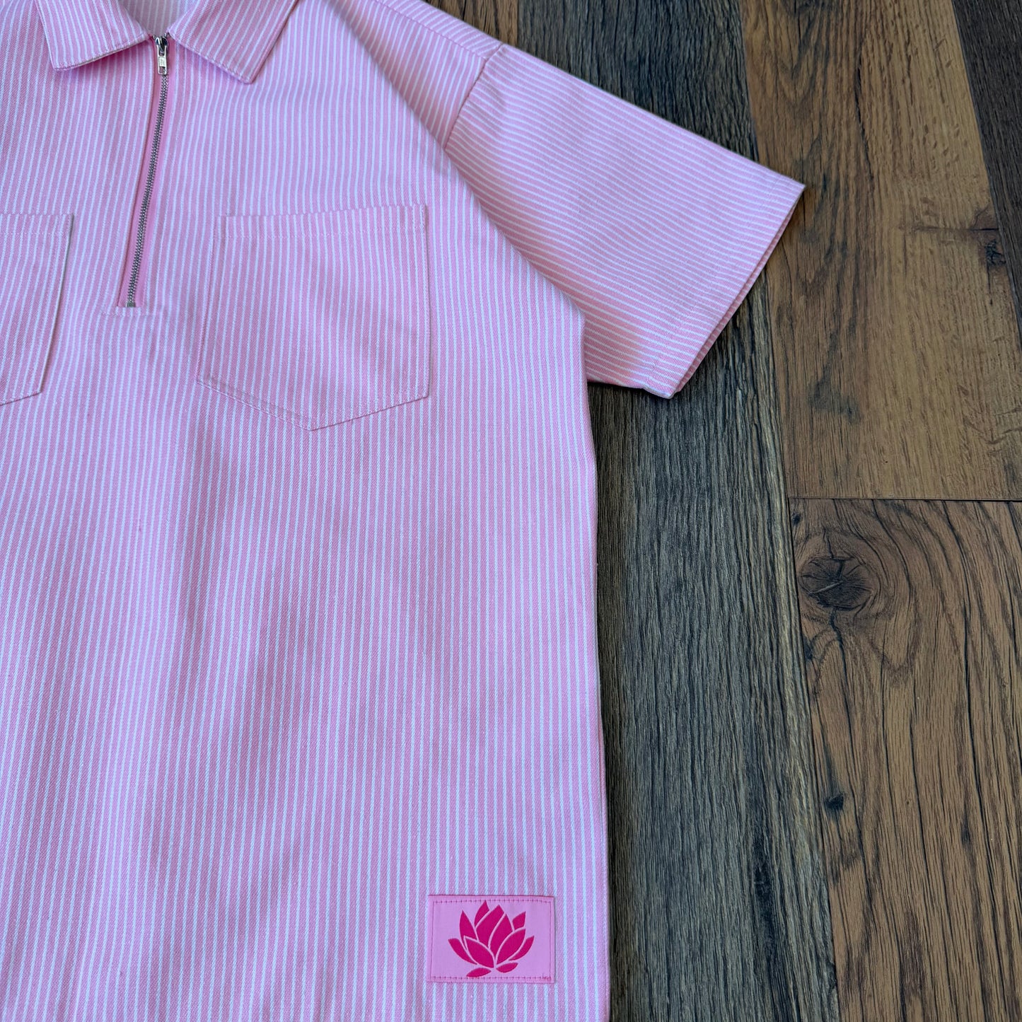 Hickory Zip-Up Short Sleeve Shirt - Pink