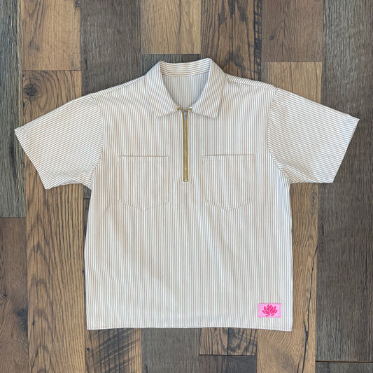 Lotus Zip-Up Short Sleeve Shirt - Tan