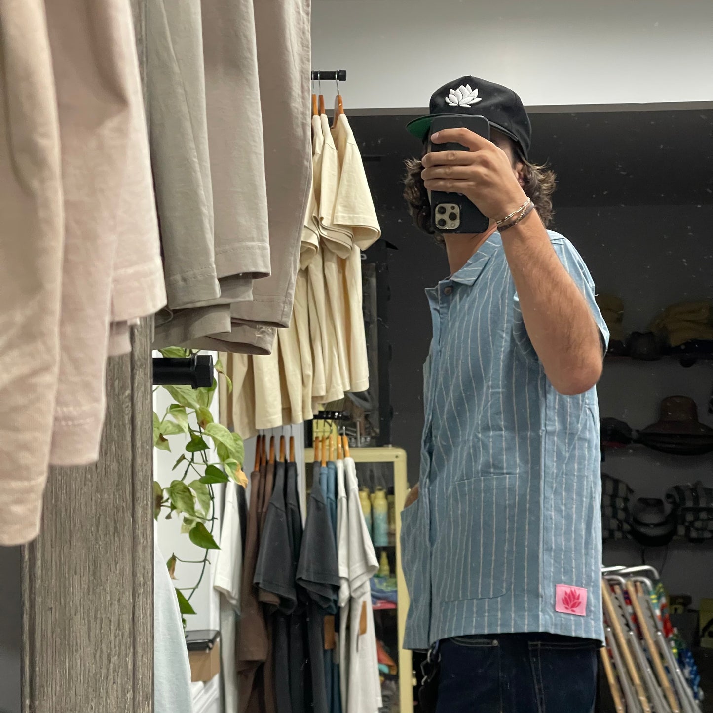 Lotus Pinstripe Short Sleeve Chore Coat