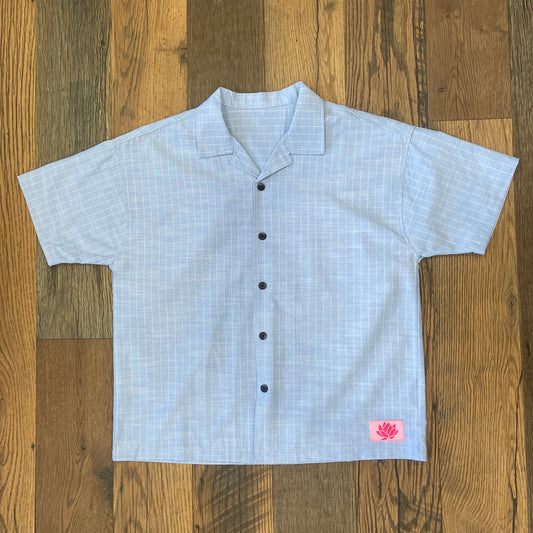 Lotus Stripped Bowling Shirt - Light Blue