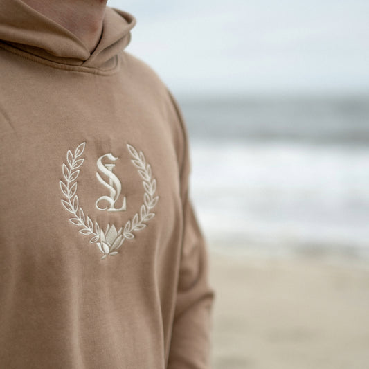 Lotus Crest - Embroidered Sweatsuit Top - Desert Tan - Urban Hoodie