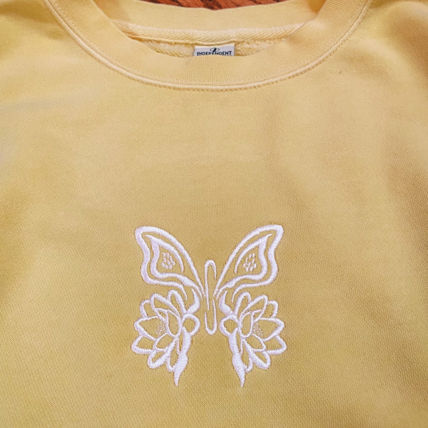 Embroidered Crew Neck - The Lotus Butterfly - Yellow